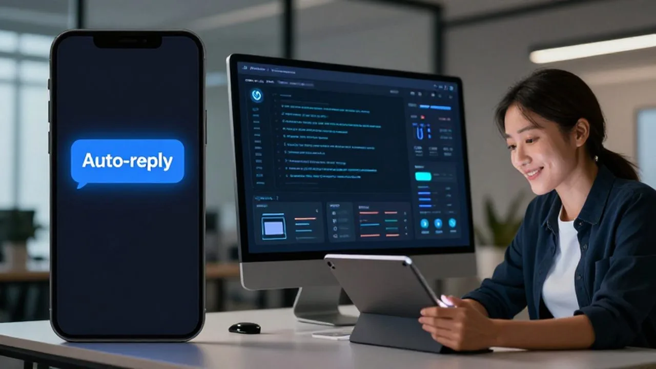 Un emprendedor observa con alivio cómo una interfaz de inteligencia artificial genera respuestas personalizadas en su tablet.